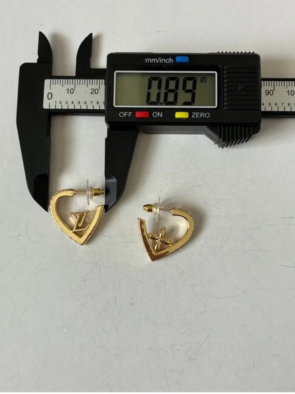 Gold Crystal Heart Hoop Earrings with Monogram Flower